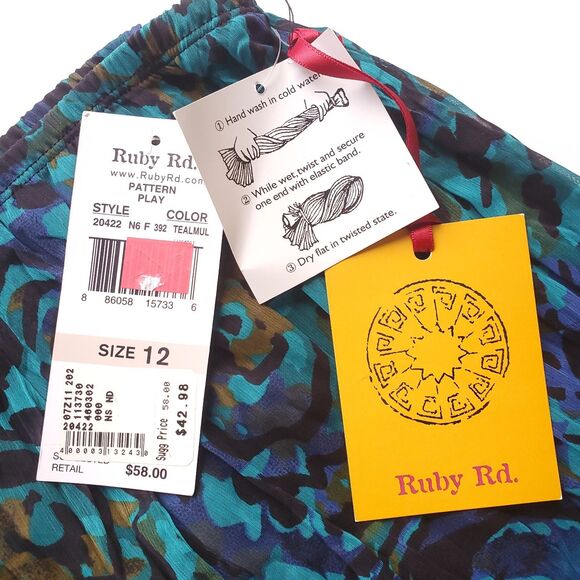 Ruby Rd Maxi Skirt Sz 12 NWT Teal Blue Green Crinkle Pleated Accordion Boho - Picture 7 of 9